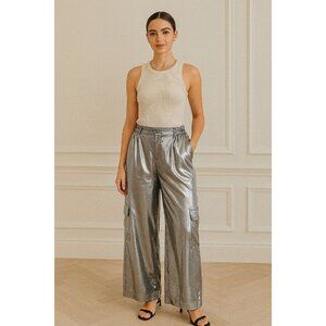 Johnny Was Women Silver Gray Pull on Pants XS Quiet Luxury Resortcore Boho Chic